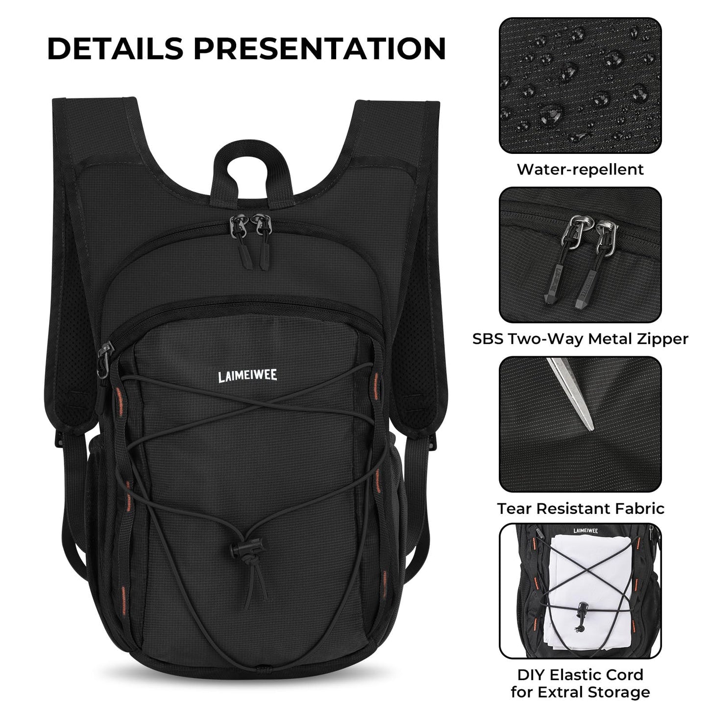LAIMEIWEE 13L Small Hiking Backpack for Women Men, Lightweight Foldable Day pack, Packable Daypack for Travel, Camping (Black)