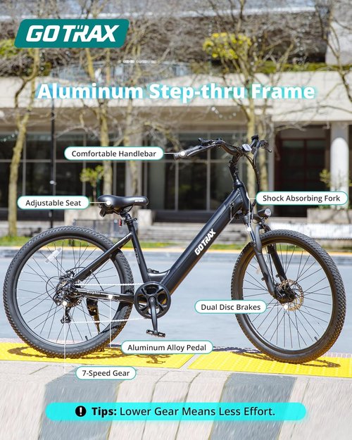 Gotrax Dolphin Electric Bike - 26" City E-Bike with 30-Mile Range, 20MPH Speed & Front Suspension