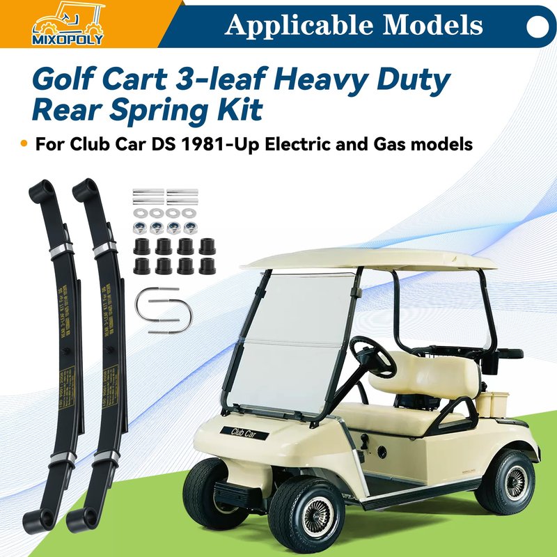 Mixopoly 3-Leaf Golf Cart Rear Leaf Springs Replacement for Club Car DS 1981-Up Electric and Gas, Heavy Duty with Bushings, Sleeves, and U Bolts Replace OEM #102006501 1014675 1011149 1012618