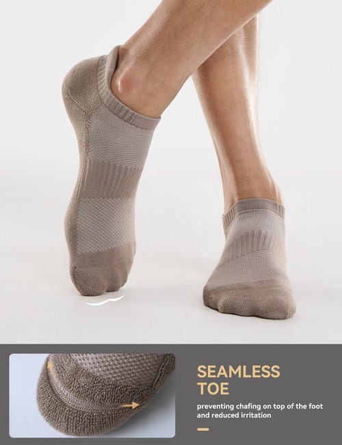 CS CELERSPORT Ankle Athletic Running Socks Low Cut Sport Tab Sock for Men and Women (6 Pairs), Medium, Khaki+Light Brown+Dark Brown+Black+White+Light Grey
