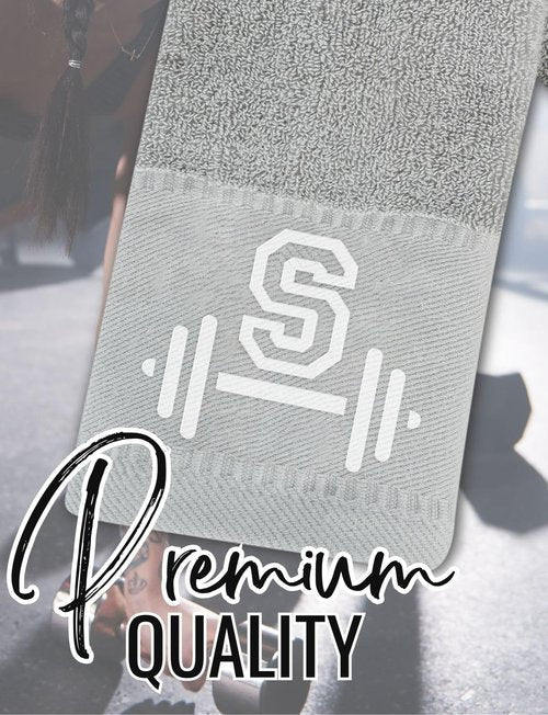 CybGene Gym Towel, Personalized Workout Gifts for Men, Women, Sports Lover, Exercise Fitness Gift for Gym Enthusiast on Birthday, Christmas, Soft and Absorbent Towel, Gray, Initial C