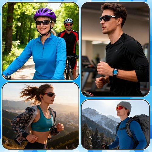 GGSTDDUP 4 Pack Polarized Sports Sunglasses for Men & Women | UV Protection Lightweight Wraparound Sunglasses for Cycling, Driving, Fishing, Running, black+white+red+orange
