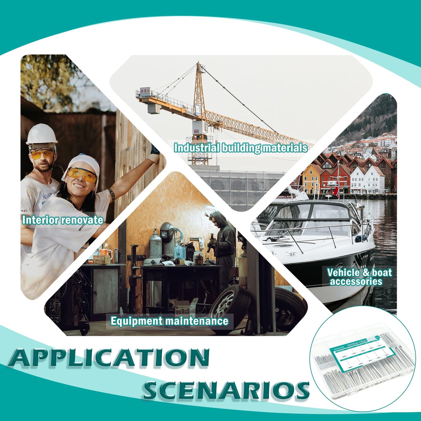 Hoeine Cotter Pin Assortment Kit, 275pcs Hardware Pins 10 Sizes Stainless Steel Cotter Pins for Mower, Tractor, Motorcycle, Boat, Vehicle, etc.