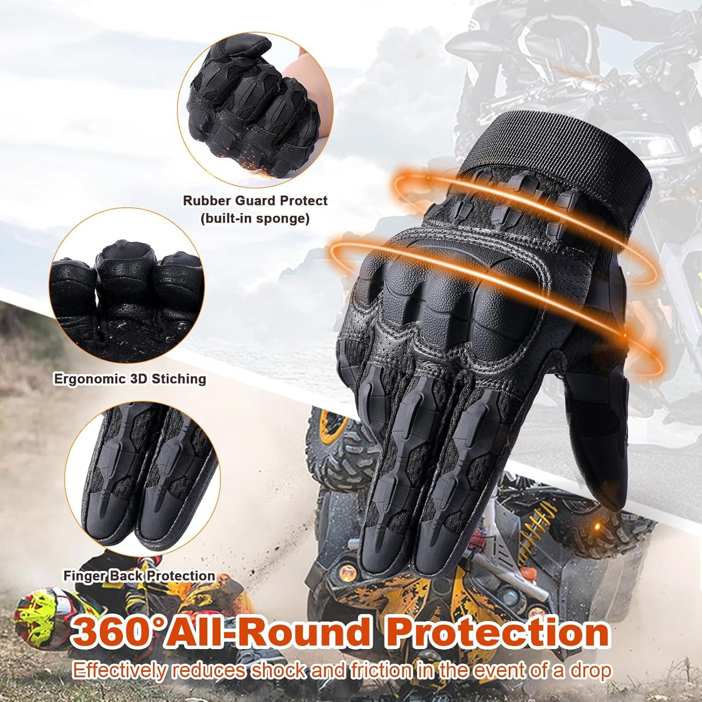 Motorcycle Riding Gloves for Men - Touchscreen, Anti-Slip Grip & Rubber Guard | Ideal for Tactical Airsoft & Dirt Biking