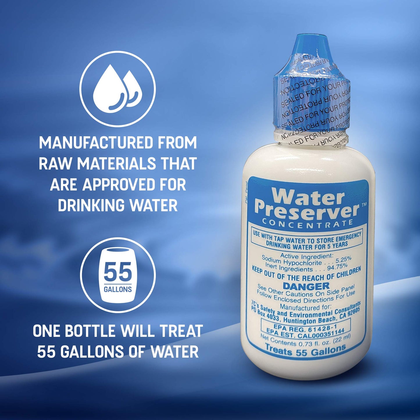 HGFLMR Water Preserver Concentrate for 55 Gallon, 5-Year Emergency Drinking Water Treatment and Storage Drops