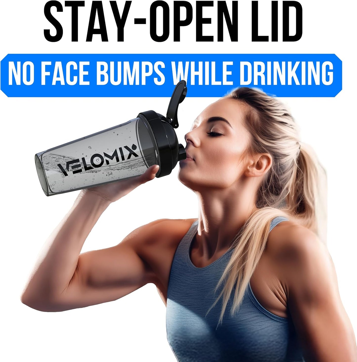 Velomix Protein Shaker Bottles - 28 oz Leak Proof Cups with 2x Wire Whisk | 2 Pack (Black/Transparent)