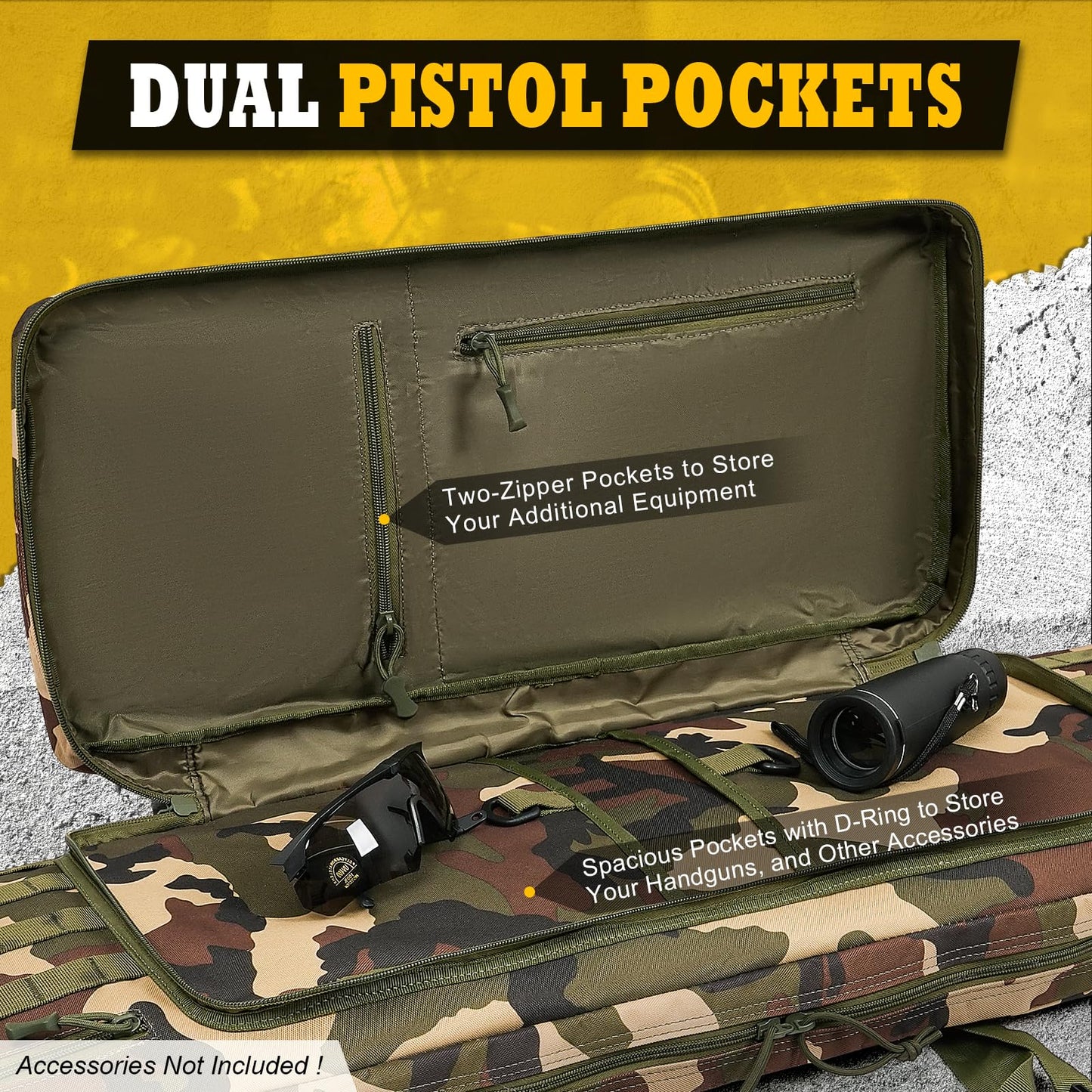 DULCE DOM Double Rifle Case, Soft Tactical Backpack for Hunting Shooting Range, Dual Storage Gun Bag for 2 Rifles & Pistols with Lockable Zippers & MOLLE System(Camo, 36", Stowaway Backpack Straps)