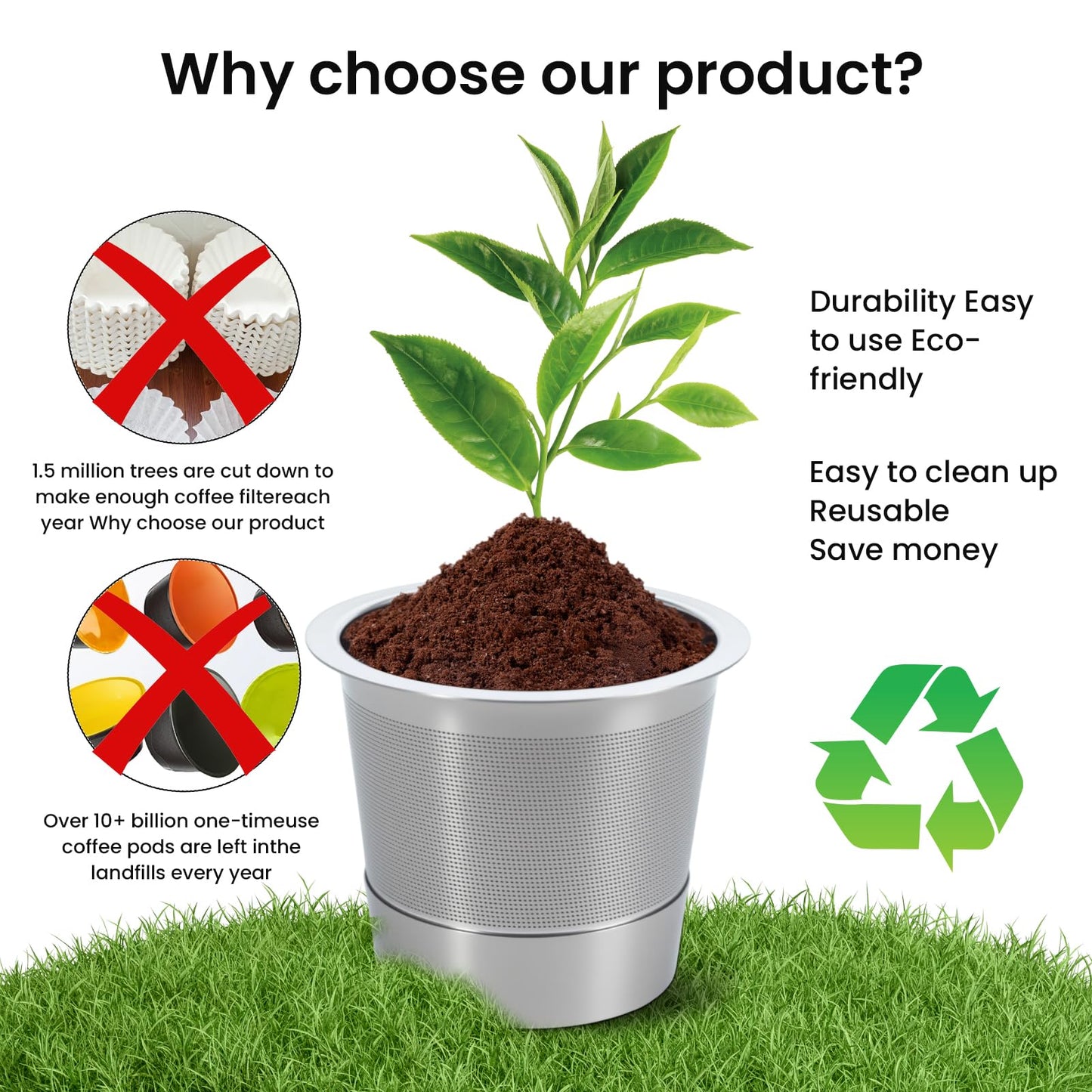 Roogaluckeep 2 Pack Reusable Stainless Steel K Cup for Keurig, Stainless Steel Refilled K -Cups Coffee Filter, Universal Fit Reusable Coffee Pod for Keurig Family