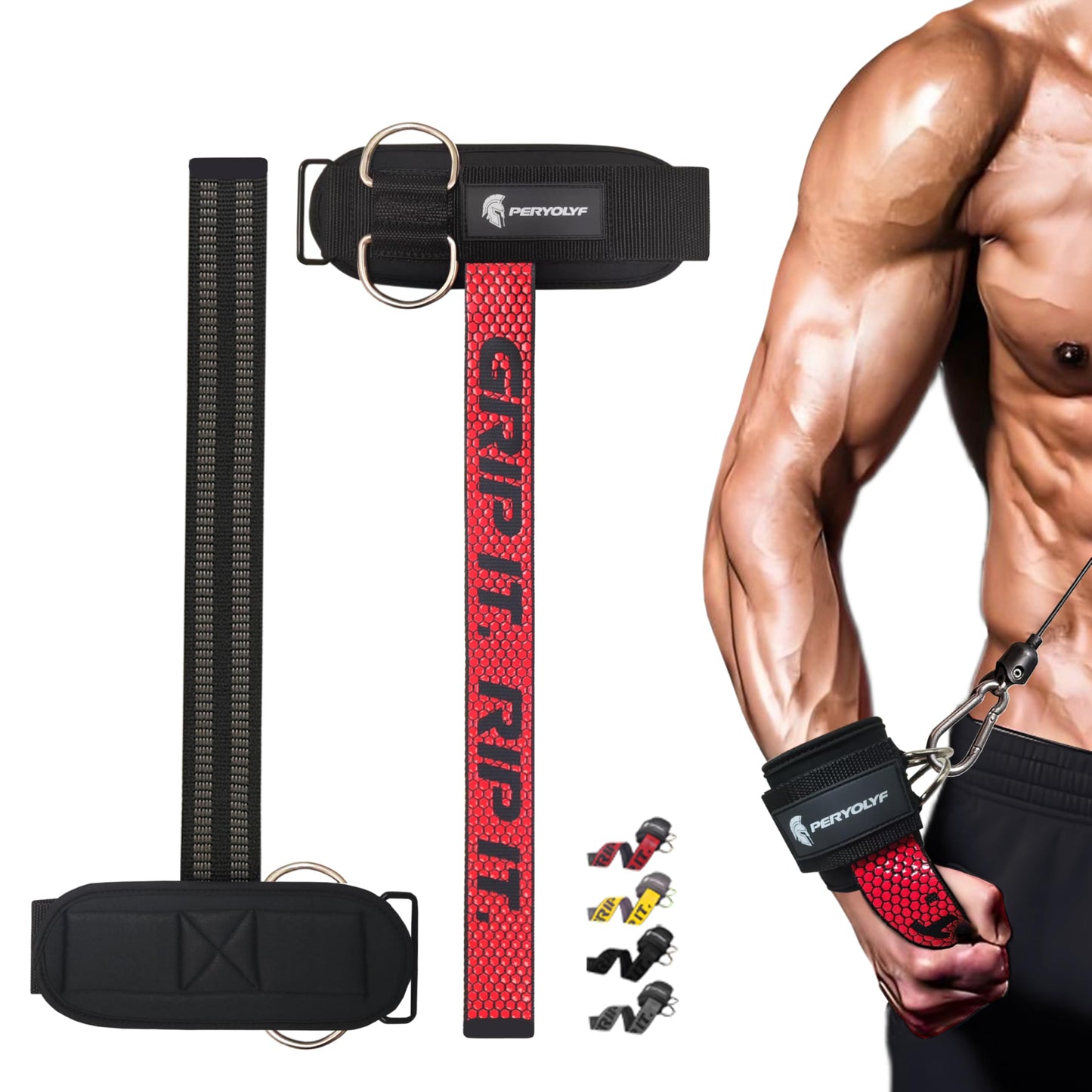 Double-Side Anti-Slip PERYOLYF Lifting Straps with D Ring - Adjustable Gym Straps for Deadlifts, Weightlifting & Cable Machine - Thick Wrist Support for Men & Women (Red)