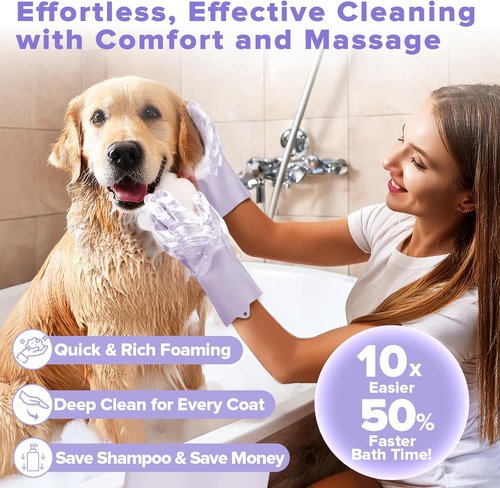 Augwind Pet Grooming Kit - 6PCS for Dogs, Cats & Horses | Includes Bath Gloves & Brush (Purple)