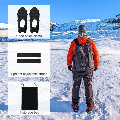 Ice Cleats Crampons for Shoes and Boots Anti Slip Snow Cleats Ice Shoes Grippers 24 Studs Crampons for Hiking Boots Women Men Ice Fishing Winter Walking Jogging