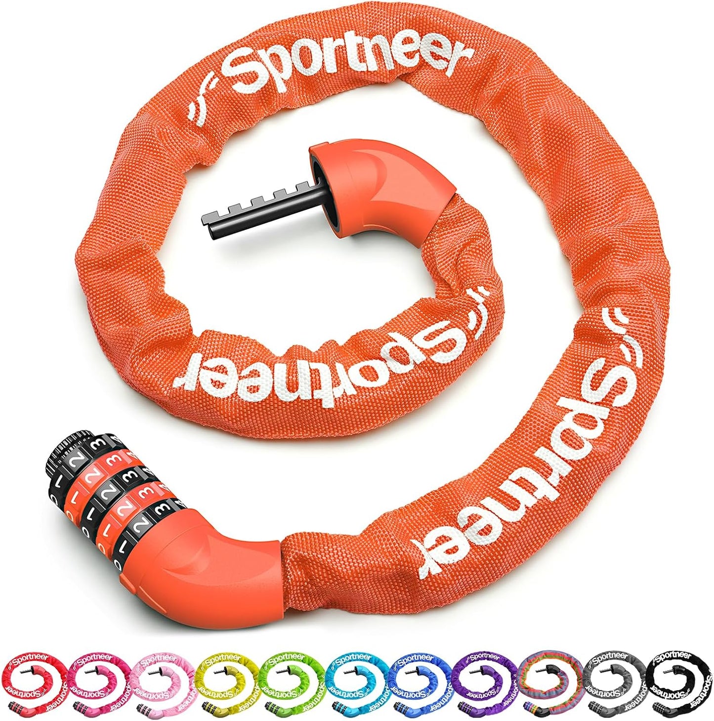 Sportneer Bike Lock - High Security 5-Digit Combination Chain Lock | 3.2/3.6/4ft Heavy Duty Keyless Design