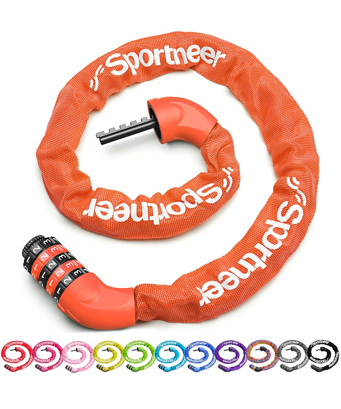Sportneer Bike Lock: 5 Digit Combination High Security Anti Theft Bike Chain Lock - 3.2/3.6/4ft Heavy Duty Resettable Keyless Bicycle Lock for Bike, Motorcycle, Scooter, Door - 6mm Thick Orange