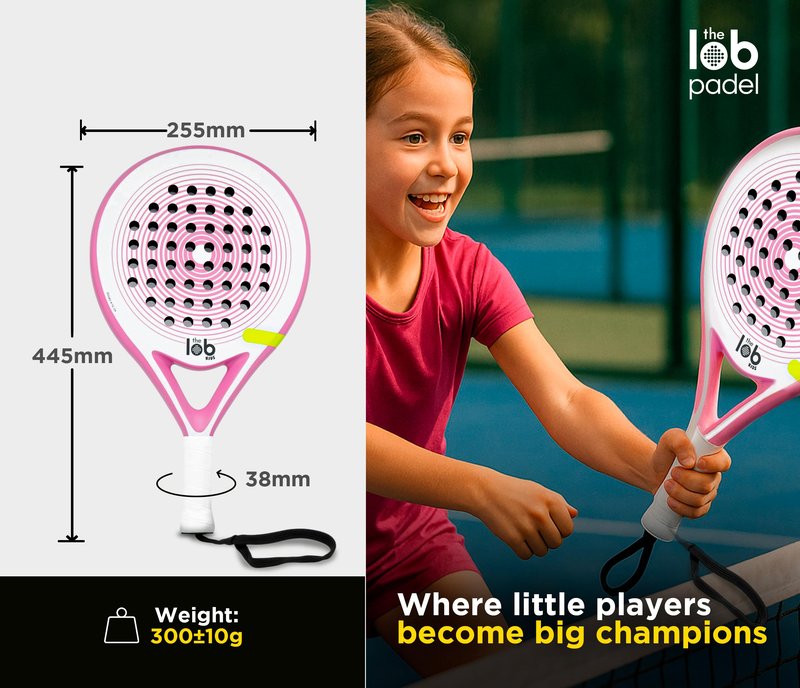 Kids 3K Carbon Fiber Padel Racket – Pink | Round Shape for Control | Lightweight and Great Power