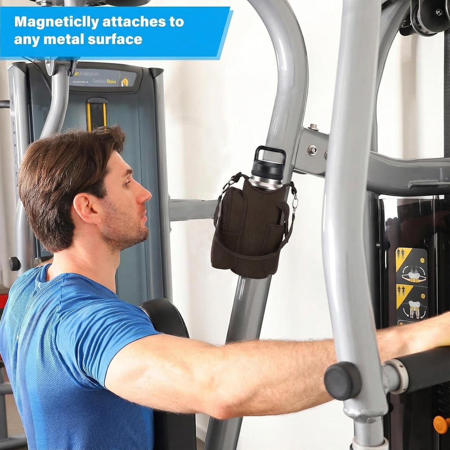 icolor Magnetic Gym Bag Water Bottle Carrier Holder with Phone Pockets & Shoulder Strap,Gym Magnetic Bag 5 Built-in Magnets Gym Accessories Organizer Sling Bottle Bag Pouch Sleeve (Neoprene, Brown)