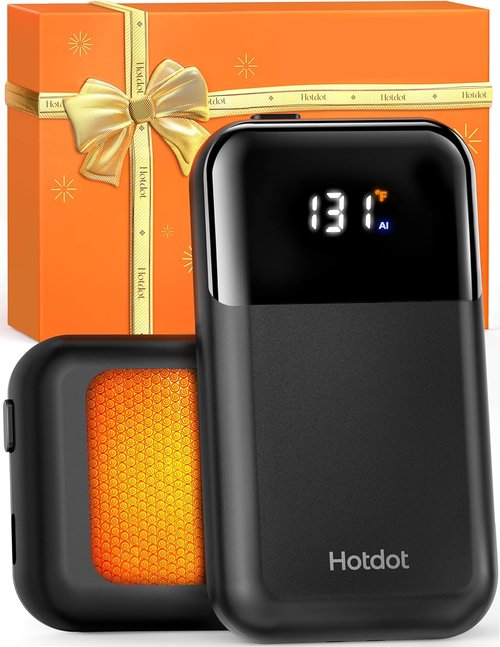 Hotdot Rechargeable Hand Warmers - 4 Heat Levels (104–131°F) with Real-Time Temp Display | Portable & Fast Heating