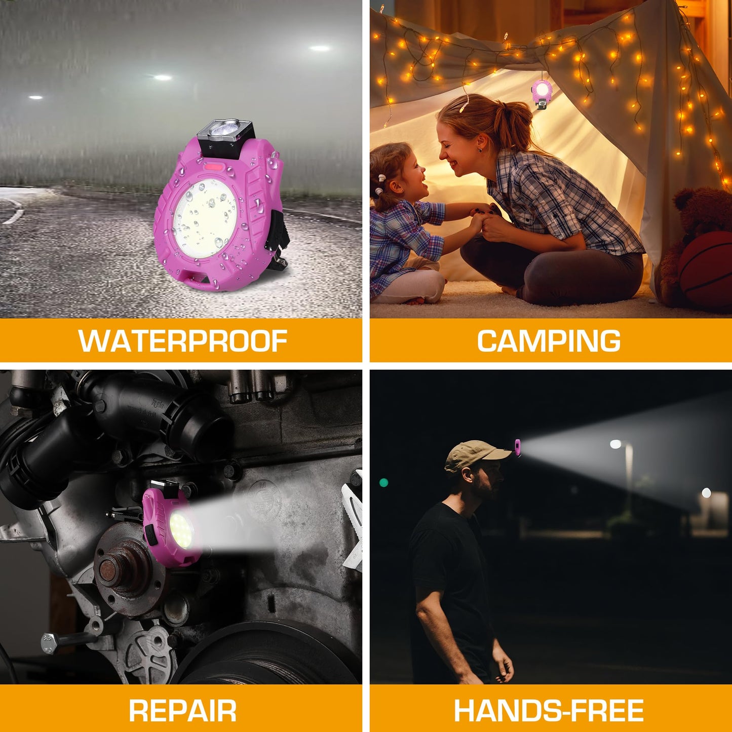 EverBrite Keychain Work Light, Hat Clip Light, Mini Rechargeable Magnetic Keychain Light with Sensor Mode, Versatile Small Keychain Flashlights, Portable, Waterproof for Camping, Hiking, 6 Modes, Pink