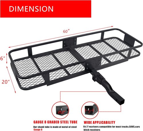 Fouwick Folding Trailer Hitch Mount Cargo Carrier - 500LBS Capacity, 60"x20"x6", Powder Coated Luggage Rack