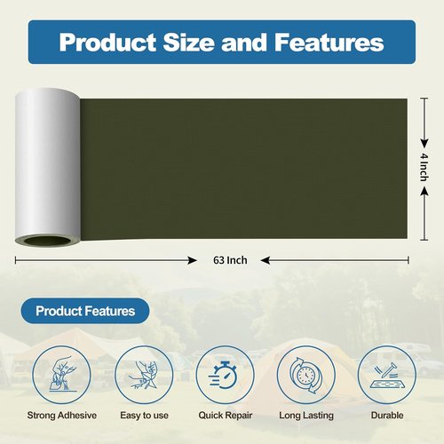 KING MOUNTAIN Self-Adhesive Nylon Fabric Repair Tape - Waterproof Patch Kit for Jackets, Tents & Gear | 4x63 Inches (Army Green)