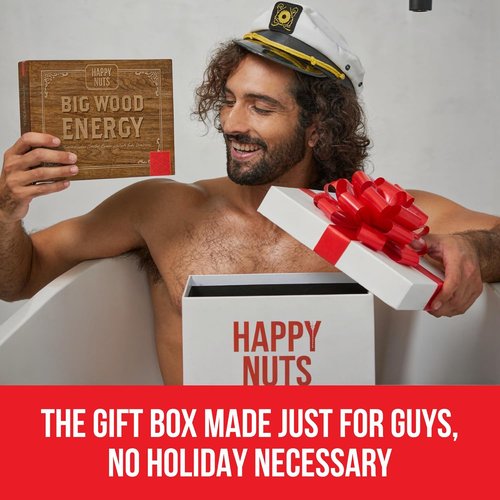 HAPPY NUTS Men's Gift Hygiene Kit | Big Wood Energy Box with Deodorant, Body Wash & Comfort Cream