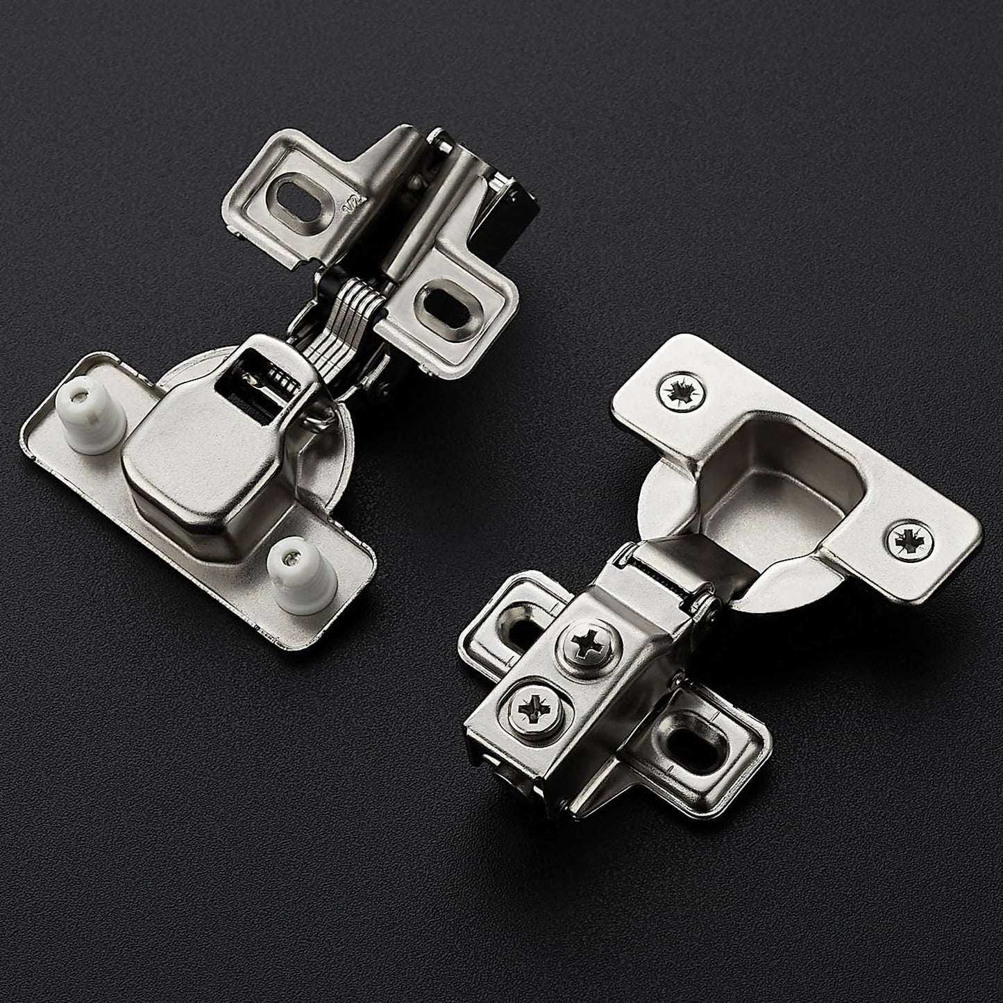 Ravinte 50 Pack 25 Pairs 1/2 Inch Overlay Brushed Nickel Short Arm Kitchen Cabinet Hinges,Soft Close 105 Degree Concealed Hinges with Screwdriver and Mounting Screws Used for Face Frame Door