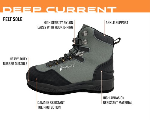 FROGG TOGGS Men's Deep Current Waterproof Fishing Wading Boot for Fishing in Cleated or Felt, Felt, 8