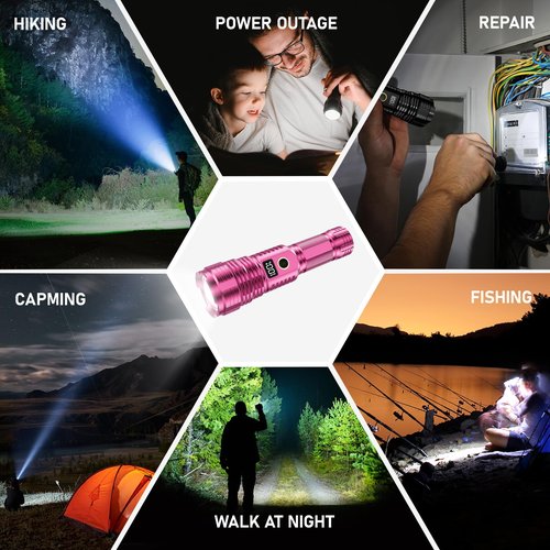 Flashlights High Lumens Rechargeable, 100,000LM LED Super Bright Flash Light, Zoomable Linternas with LCD Digital Display, 5 Mode, Waterproof, Powerful Tactical Flashlight for Emergencies Camping Gift