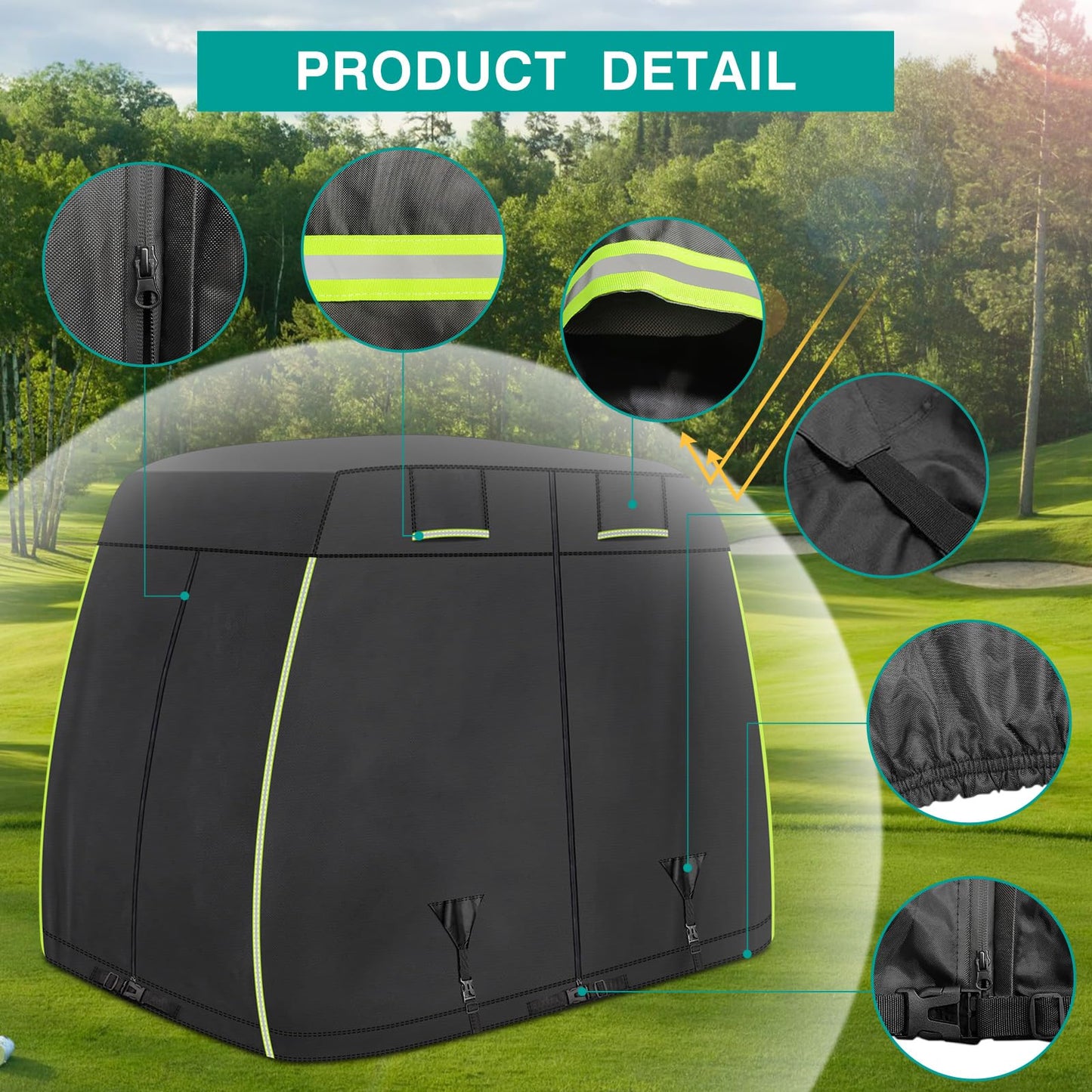 Golf Cart Cover 4 Passenger for EZGO, Club Car, Yamaha, iCON Golf Cart, 600d Oxford with Reflective Strips Golf Cart Covers, Rainproof Windproof, Dustproof Golf Cart Cover 2/4 Passenger 600D Black