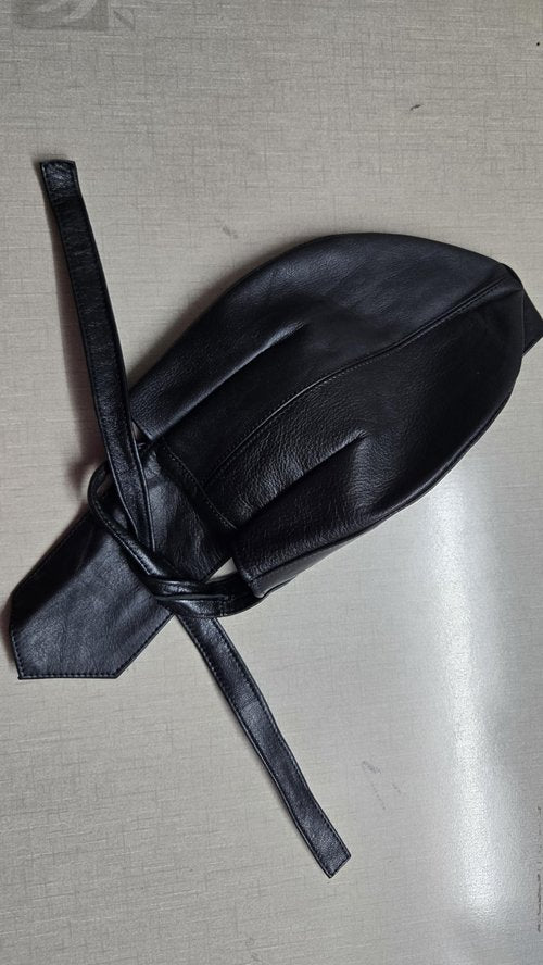 Leather Skull caps in Black Sweat Head Wraps Bandana Style in Real Do Du Rag Leather Doo Rag Motorcycle Biker Cap Black ICE Club Shop