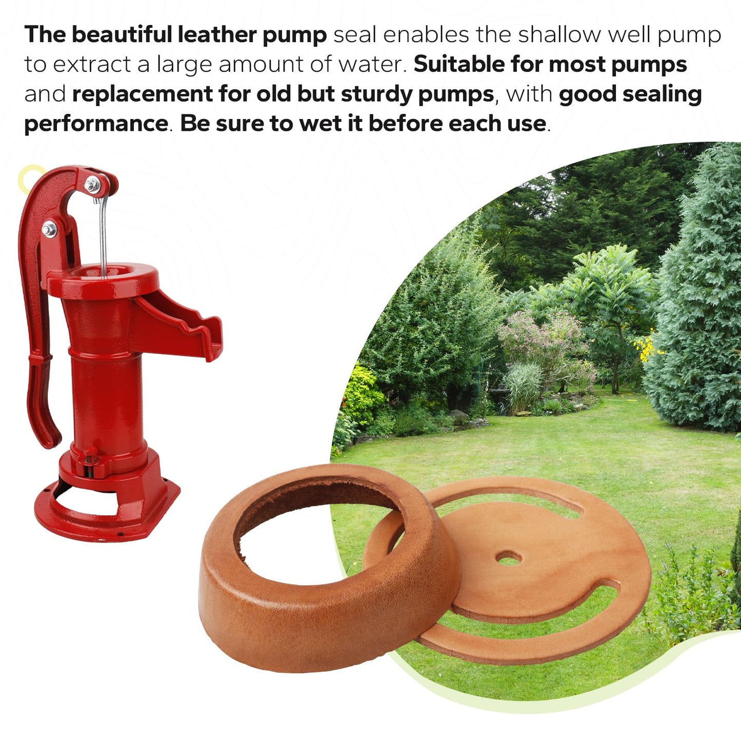 Pitcher Pump Well Kit with No. 2 Replacement Parts – Includes Lower Valve Leathers & Leather Cups for Hand Well Pump Maintenance Kit for Pitcher Pumps
