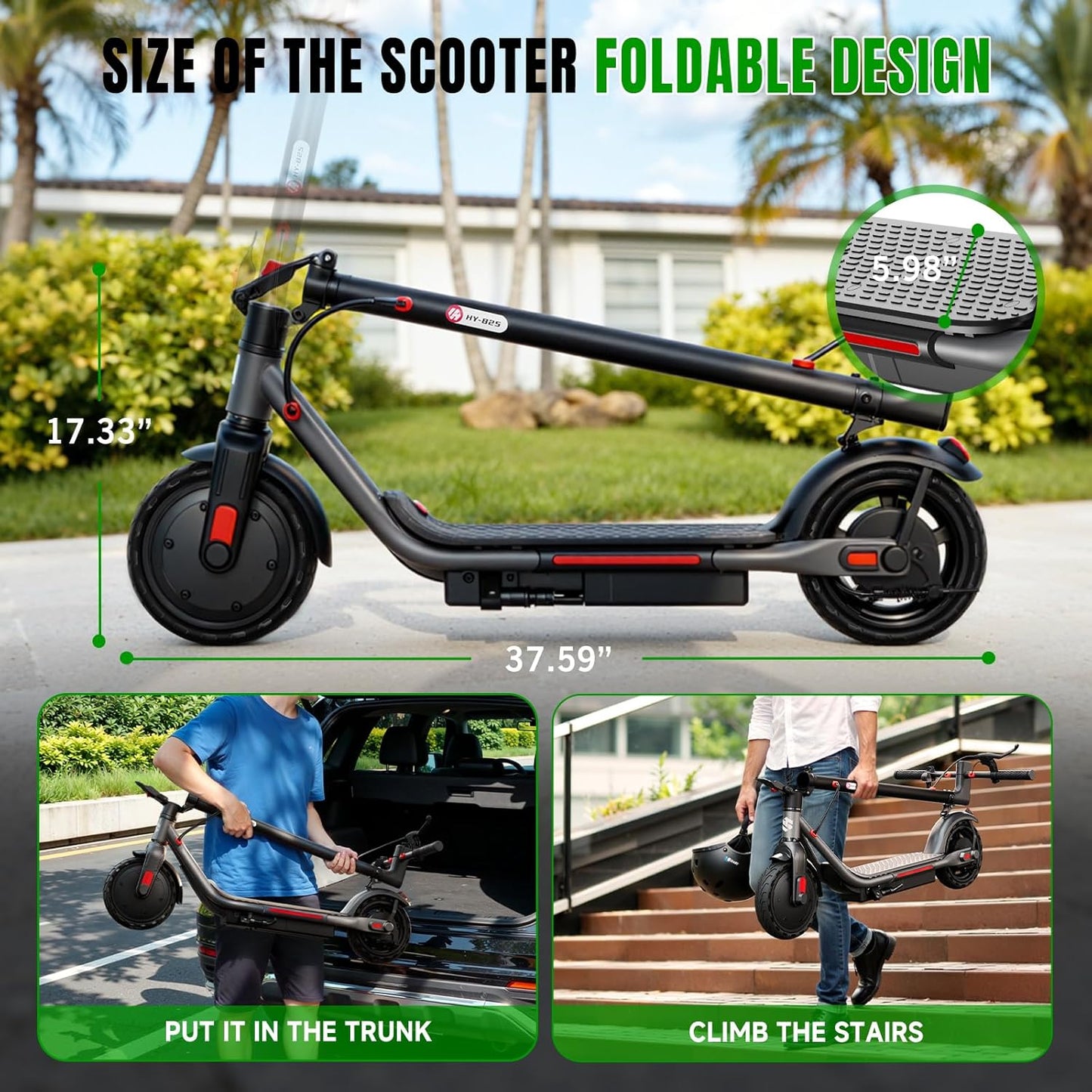 YHR Electric Scooter - Powerful 350W/500W Motor, 20 Miles Range, 8.5"/10" Solid Tires | Dual Braking System