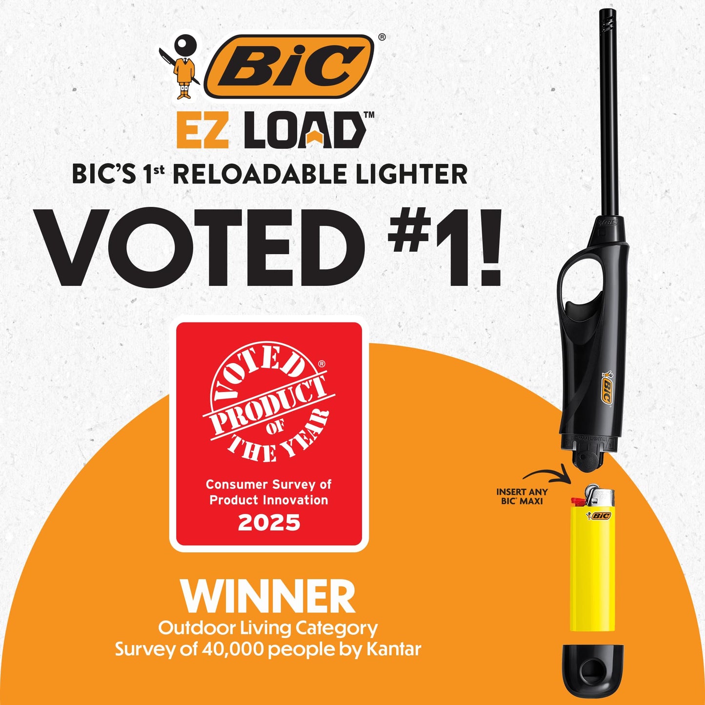 BIC EZ Load Lighters, Refillable and Long Lasting, Pack with 1 EZ Load Long Lighter Shell and 7 Maxi Pocket Lighters (Colors May Vary)