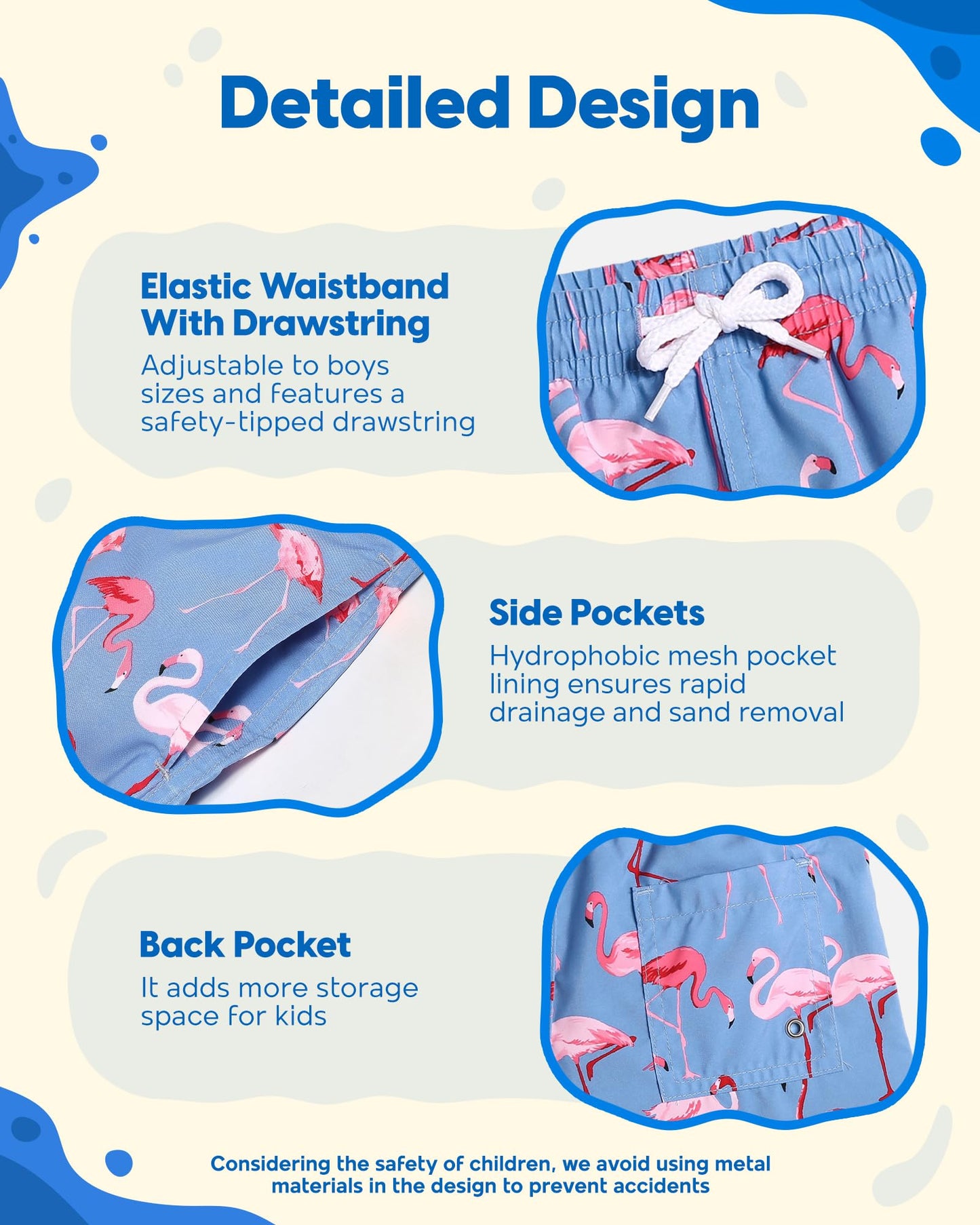 maamgic Boys Swim Trunks Toddler Swim Shorts Little Boys Bathing Suit Swimsuit Toddler Boy Swimwear,Gma-Flamingo,3 T