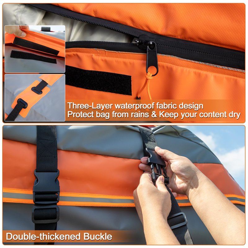 X AUTOHAUX 1000D PVC Waterproof Car Roof Bag Rooftop Cargo Carrier Bag Waterproof Luggage Carriers for Cars with or without Rack Anti-Slip Mat 6 Door Hooks Set - 20 Cubic Feet