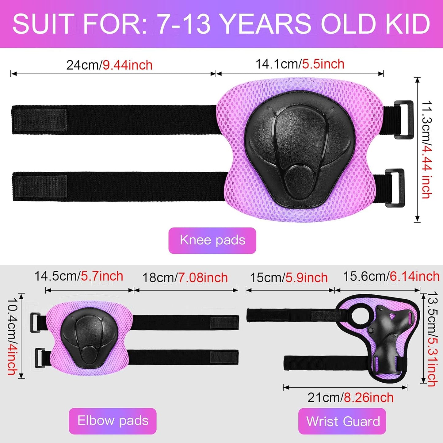 Wemfg Kids Protective Gear Set - 3-in-1 Knee, Elbow Pads & Wrist Guards for Ages 3-14 | Skating & Cycling