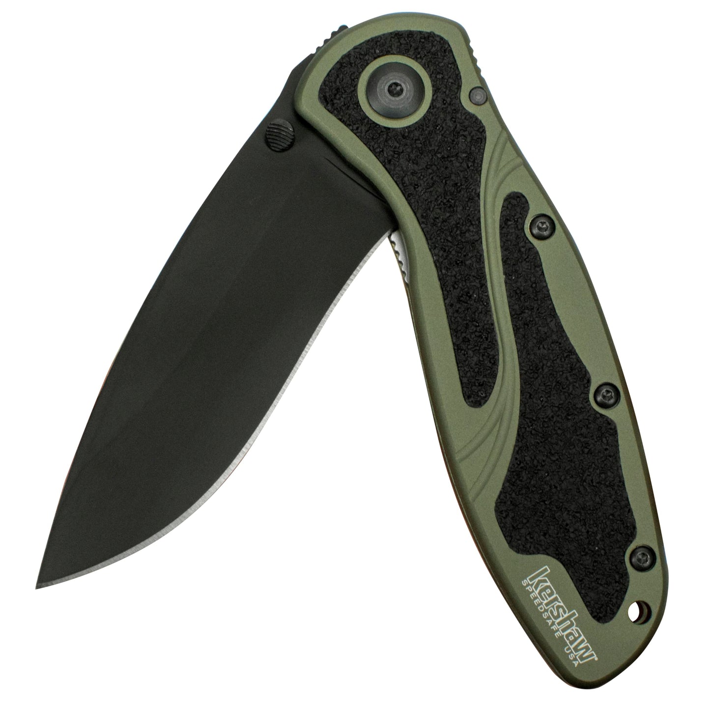 Kershaw Blur Pocket Knife, Olive and Black, 3.4 Inch Steel Recurve Plain Edge Blade, EDC with Assisted Opening, USA Made, Reversible Pocketclip, Everyday Carry Pocket Knife for Men and Women