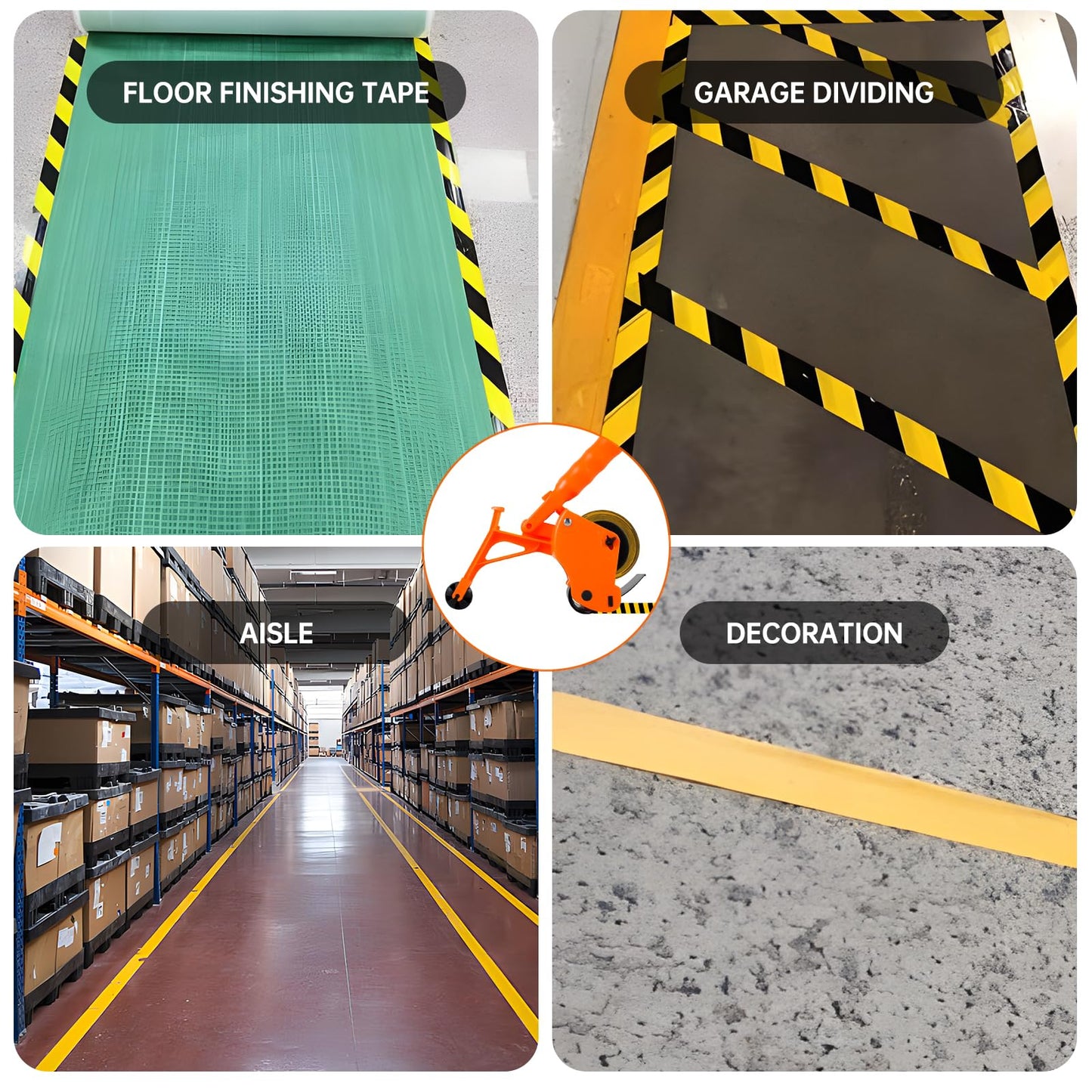 Heavy-Duty Floor Tape Applicator - Manual Push Tape Marking Tool for Driveway, Warehouse, Aisle & Sports Courts | Non-Slip Grip, Adjustable Pressure, Reusable Tape Roller (Includes 3 Refill Rolls)
