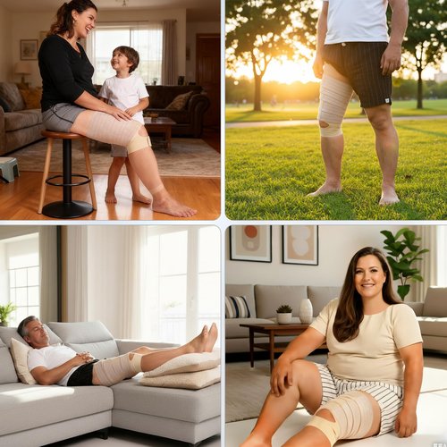 Femovaz® 1PC Thigh Compression Wrap + Compression Knee Kit | Relieves Swelling, Edema, Lipedema | Breathable | Anti-Slip | All-Day Comfort,L