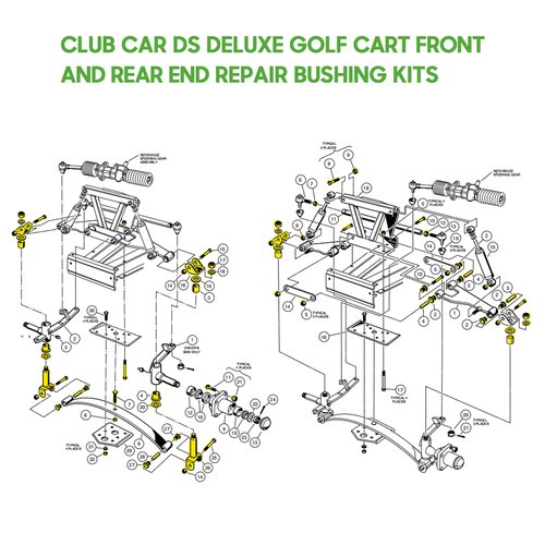 10L0L Golf Cart Repair Bushing Kits - Golf Cart Front Rear End Repair Bushing Kits for Club Car DS 1993 Up - Front Suspension Upper/Lower Rear Kit with Leaf Spring Bushings Sleeve Kit