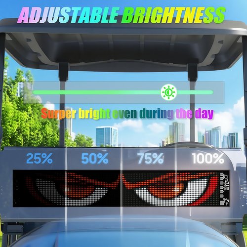 GENOUR AI Voice Controlled LED Eyes for Car Windshield - 23x5in Flexible Golf Cart Devil Eyes Light Sign Programmable via Smartphone App for UTV Truck Golf Cart Decor