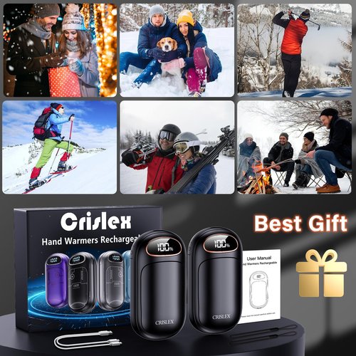 CRISLEX Electric Hand Warmers Rechargeable 2 Pack, 4 Levels Fast Heat, Reusable Hand Warmers with LED Display, Portable Magnetic Pocket Heater, Gifts for Christmas, Men, Women, Raynauds, Hunting, Golf