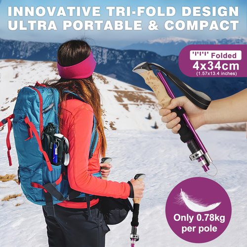COVACURE Hiking Poles - Aluminum Alloy 7075 Trekking Poles Collapsible with Telescopic,Lightweight & Foldable Collapsible Hiking Gear for Climbing, Hiking, Men and Women (Purple Short (100-120cm)