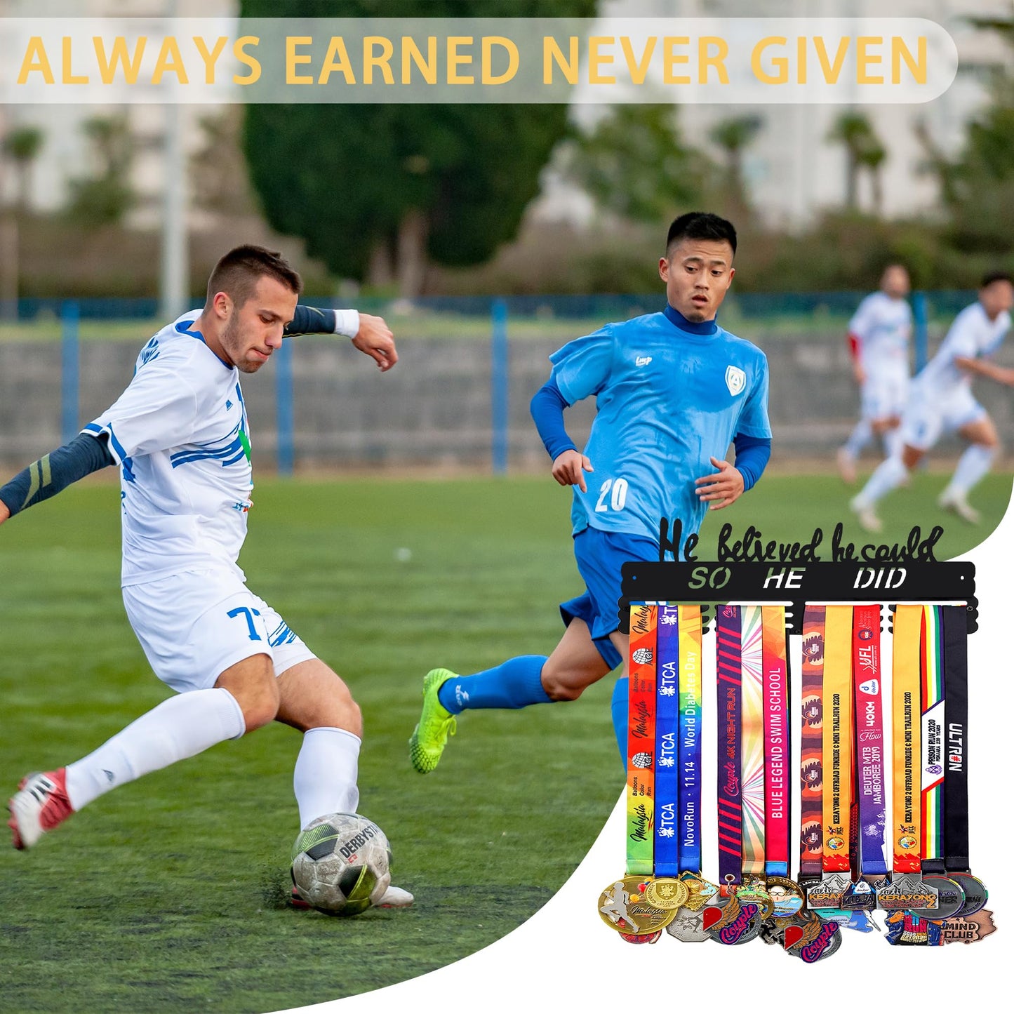 He Believed He Could So He Did Medal Hanger Display for Wall | Holds 60+ Medals | Sturdy Black Steel Sports Medal Holder Rack for Men & Boys | Inspirational Gift for Athletes