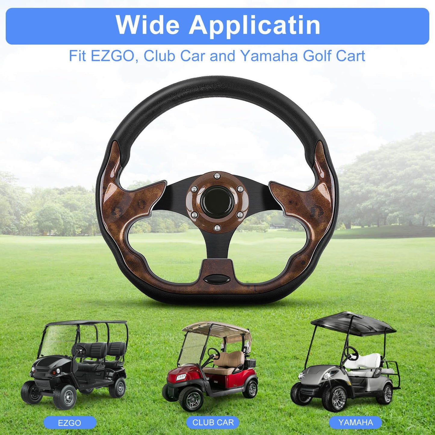Golf Cart Steering Wheel, Fit EZGO TXT RXV, Club Car DS Precedent Tempo, Yamaha G2-G29 Most Golf Cart, Universal Golf steering Wheel, Ergonomic Design, D Shape Design