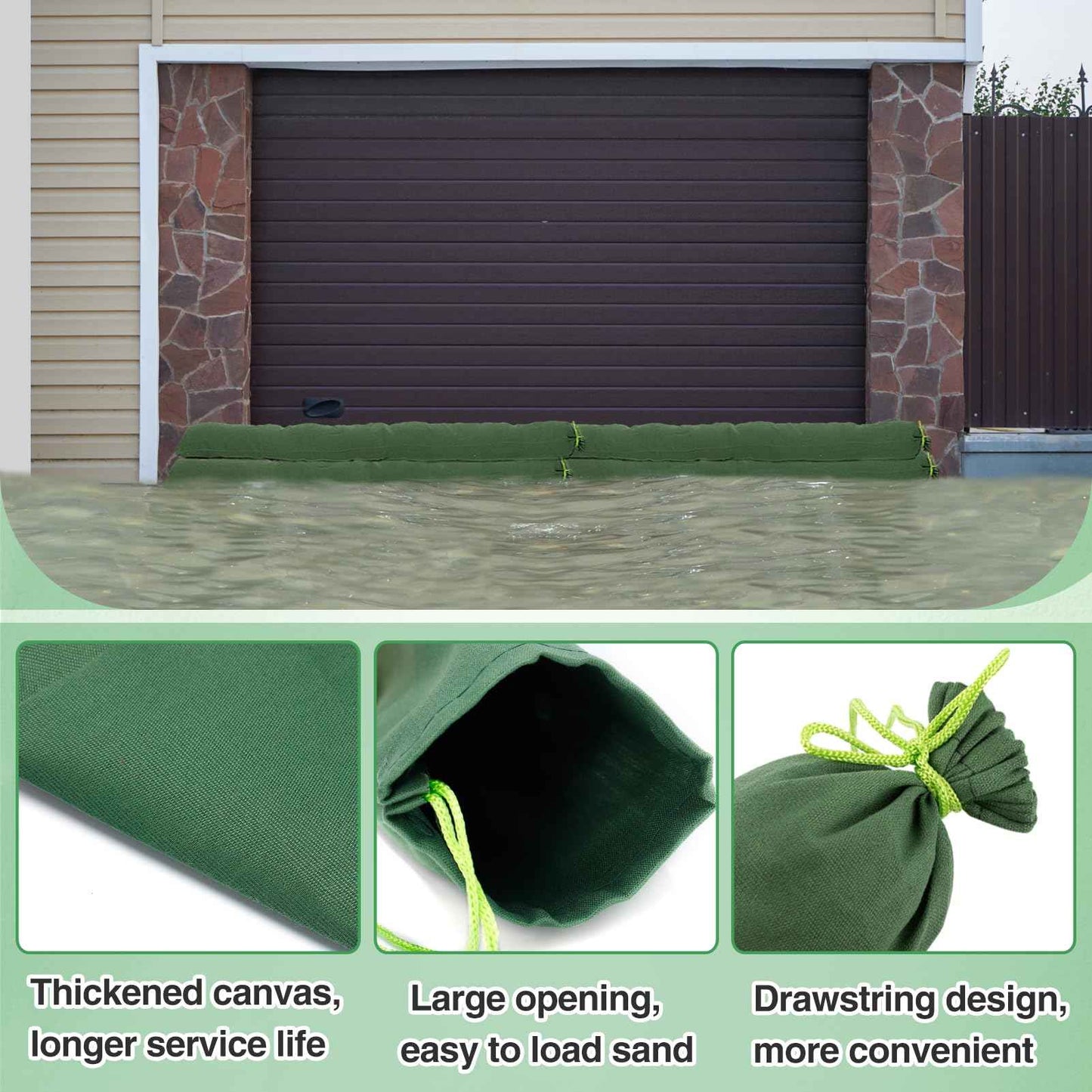 4 Pcs 7'× 6'' Long Sand Bags for Flooding - Thickened Canvas Flood Protection Sandbag Tube with Elastic Band, Reusable Flood Rain Wind Barrier Sand Bag Tube for Door Window Flood Control
