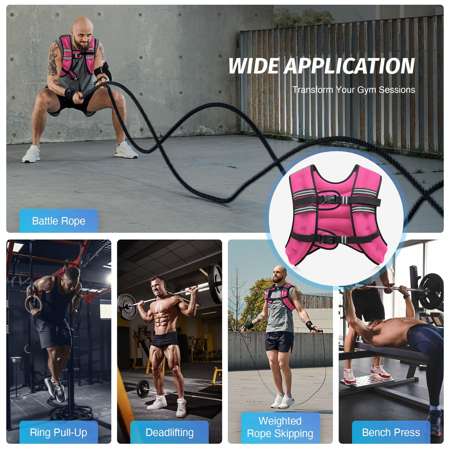 ZELUS Weighted Vest, 6lb/8lb/12lb/16lb/20lb/25lb/30lb Weight Vest with Reflective Stripe for Workout, Strength Training, Running, Fitness, Muscle Building, Weight Loss, Weightlifting, Pink(16 lb)