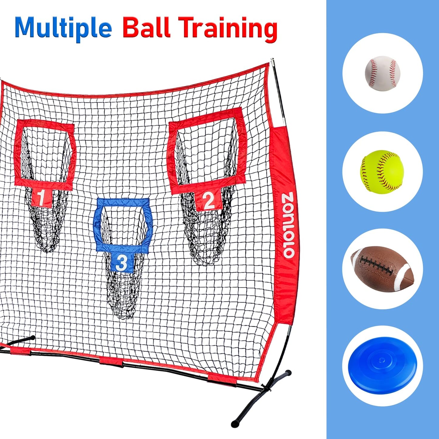 Zonlolo 6x6ft Football Training Net, Football Throwing Net with 3 Target Pockets, Portable QB Throwing Practice Equipment with Small Carry Bag,Most Suitable for Kids