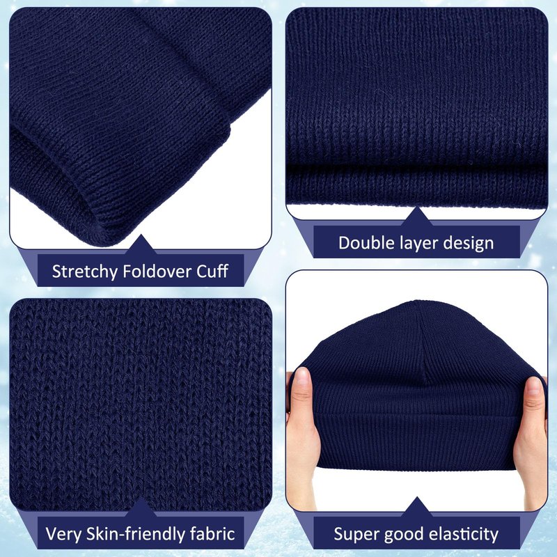 SATINIOR 56 Pcs Bulk Winter Beanie Hat Gloves Sets for Homeless Men Women Touchscreen Gloves Knit Cuffed Skull Cap Care Adult(Navy Blue)