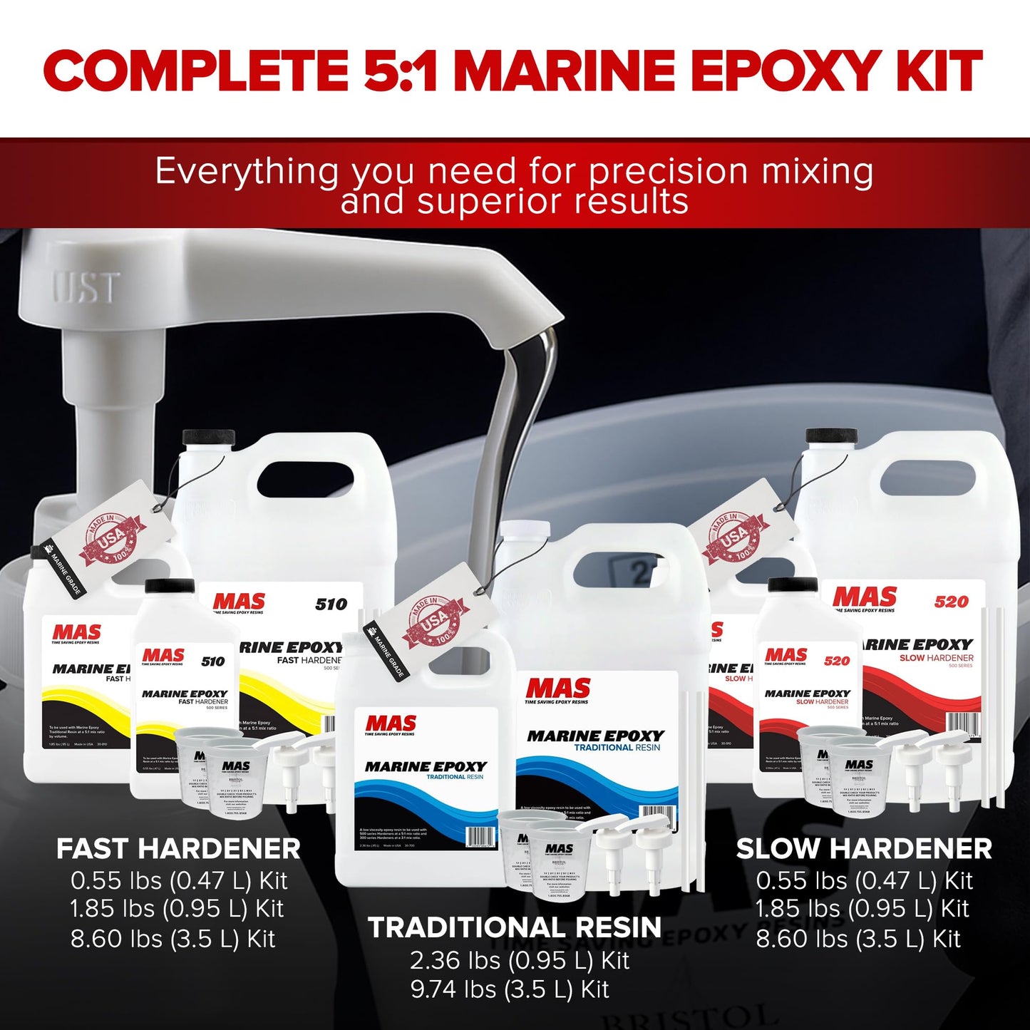 MAS Epoxies 5:1 Traditional Marine Epoxy Resin Kit (38.4 Oz, Slow)