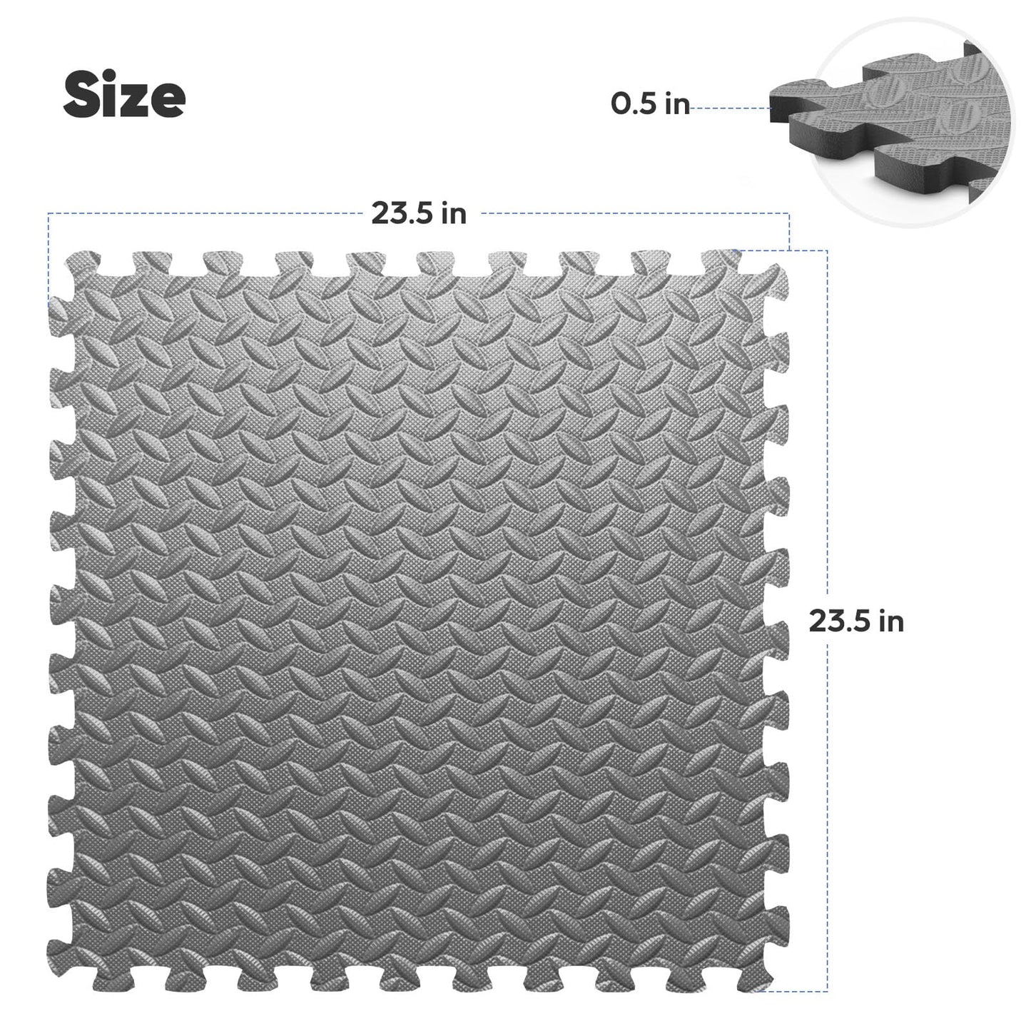 36 Pack 144 sqft Home Gym Mat, Puzzle Exercise Mat, EVA Interlocking Foam Floor Tiles for Home Workout Equipment and Kids' Play Areas -, 24 in x 24 in x ½ in, Grey 36 Tiles